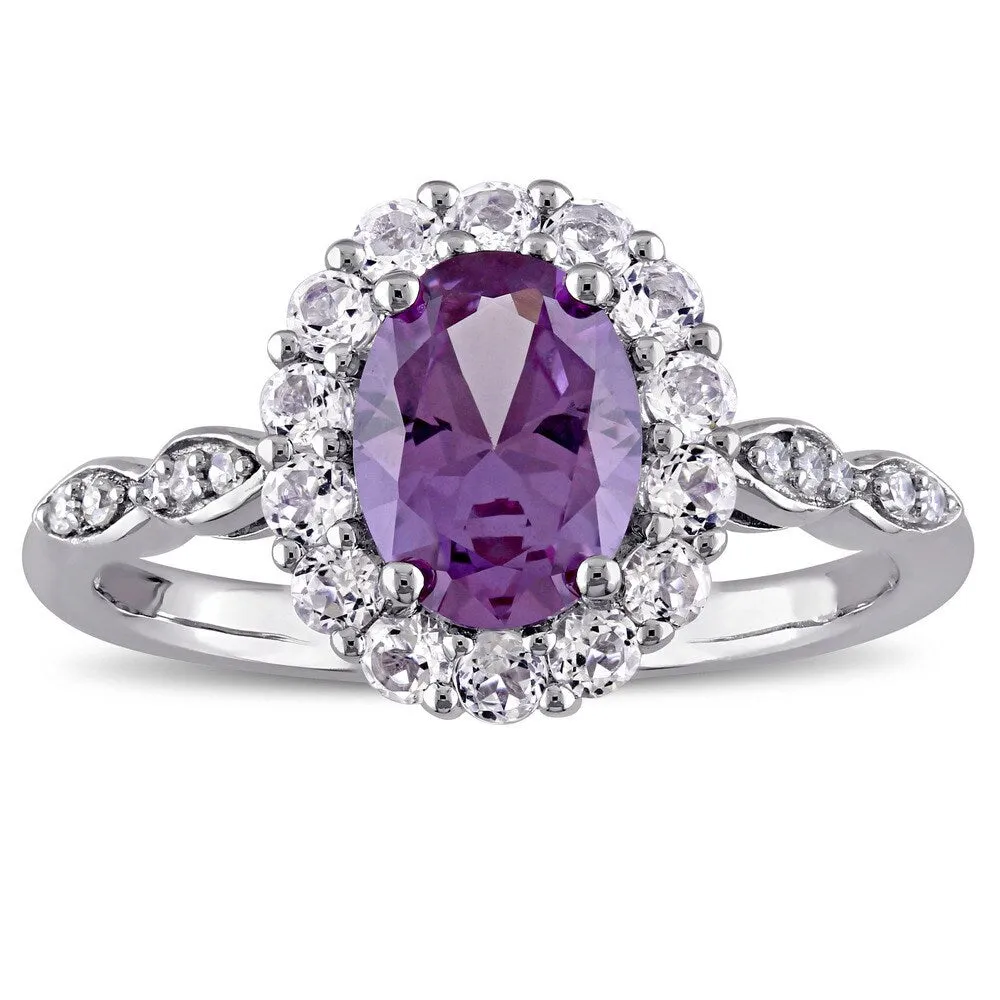 Miadora 14k White Gold Created Alexandrite White Topaz and Diamond Accent Vintage Halo Ring - Purple sold by Zulily
