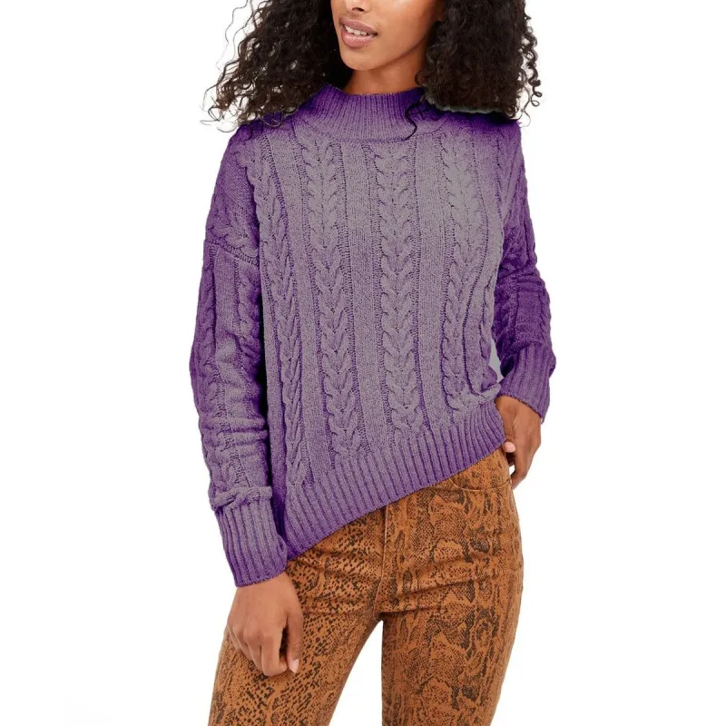 Hippie Rose Juniors' Cable-Knit Drop-Shoulder Sweater Purple Size Medium sold by Zulily