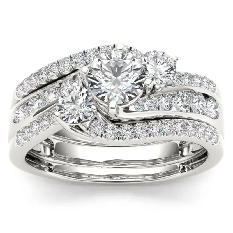 De Couer 14k White Gold 1 1/4ct TDW Diamond Bypass Bridal Ring Set sold by Zulily