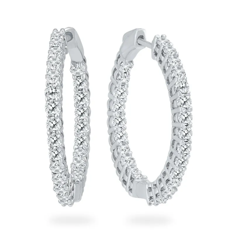 AGS Certified 3 Carat TW Round Diamond Hoop Earrings with Push Down Button Lock in 14K White Gold sold by Zulily