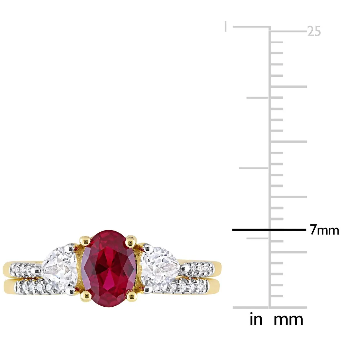 Miadora 10k Yellow Gold Created Ruby White Sapphire & 1/10ct TDW Diamond 3-Stone Bridal Ring Set sold by Zulily product image thumbnail 4