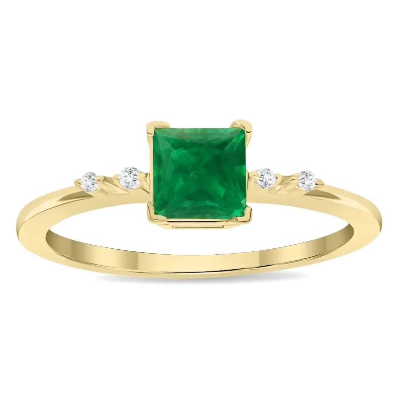 Women's Square Shaped Emerald and Diamond Sparkle Ring in 10K Yellow Gold sold by Zulily