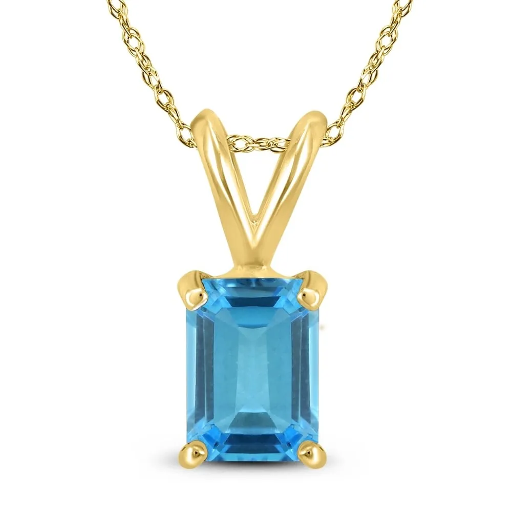 14K Yellow Gold 7x5MM Emerald Shaped Blue Topaz Pendant sold by Zulily