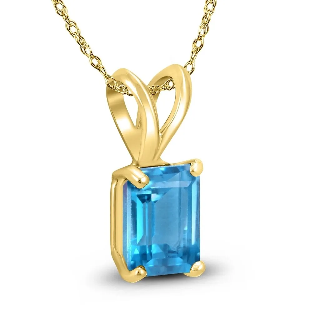 14K Yellow Gold 7x5MM Emerald Shaped Blue Topaz Pendant sold by Zulily product image thumbnail 2