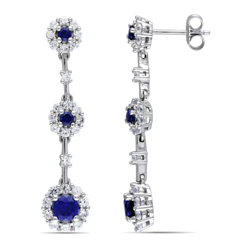 Miadora Sterling Silver Blue and White Sapphire Flower Birthstone Graduated Drop Earrings sold by Zulily
