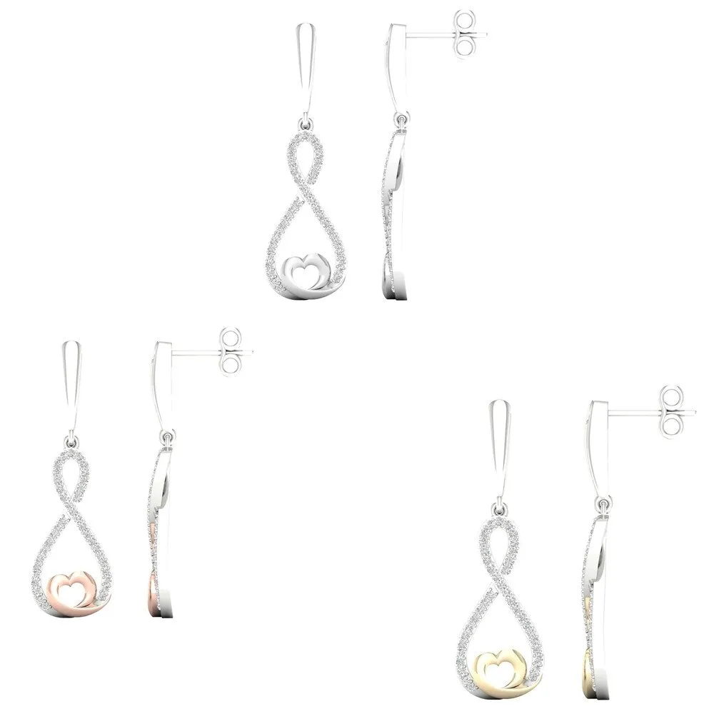 1/5ct TDW Diamond Infinity Heart Dangle Earrings in Sterling Silver with Gold Plated Heart by De Couer sold by Zulily