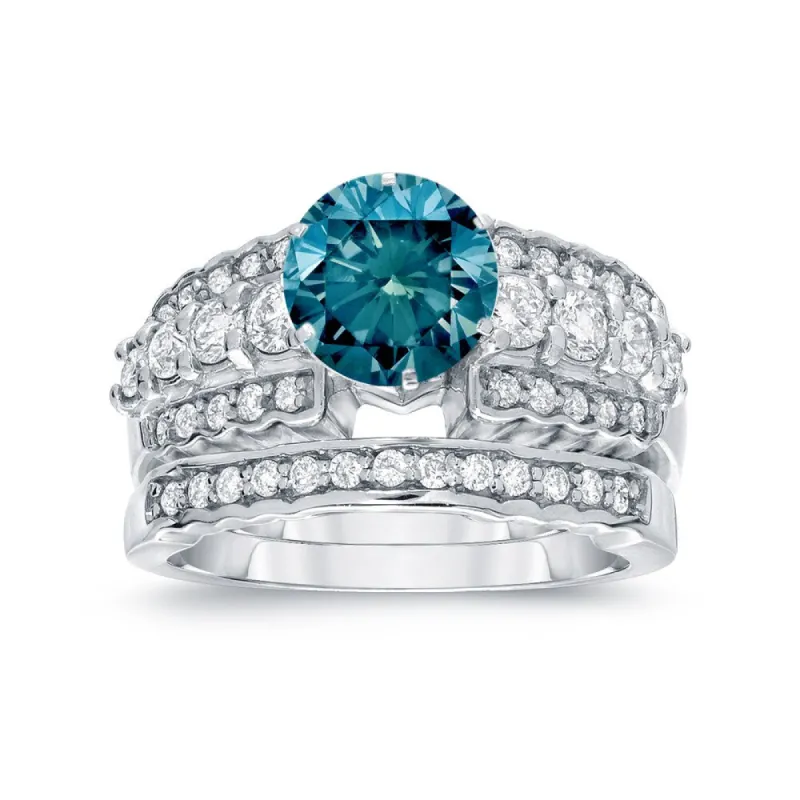 Auriya Modern 2ct TDW Round Blue Diamond Engagement Ring Set 14k White Gold sold by Zulily