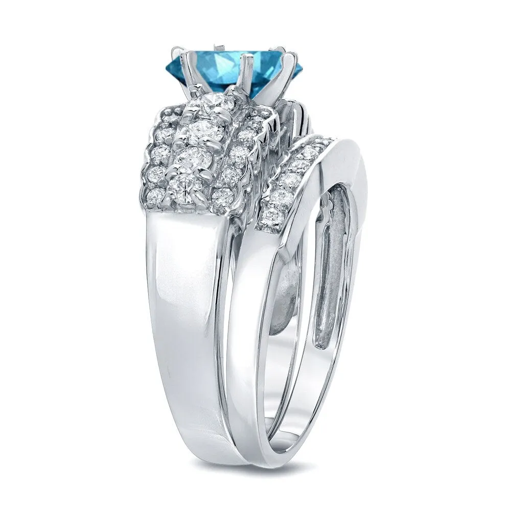 Auriya Modern 2ct TDW Round Blue Diamond Engagement Ring Set 14k White Gold sold by Zulily product image thumbnail 2