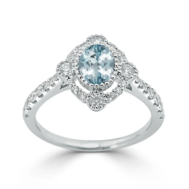 Auriya 5/8ct Oval-cut Aquamarine and Halo Diamond Engagement Ring 1/2ctw 18K Gold sold by Zulily