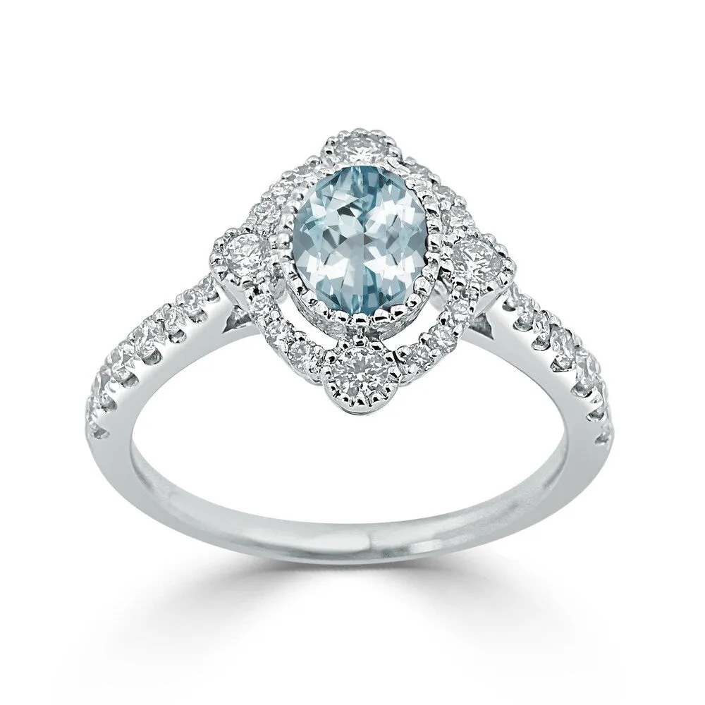 Auriya 5/8ct Oval-cut Aquamarine and Halo Diamond Engagement Ring 1/2ctw 18K Gold sold by Zulily