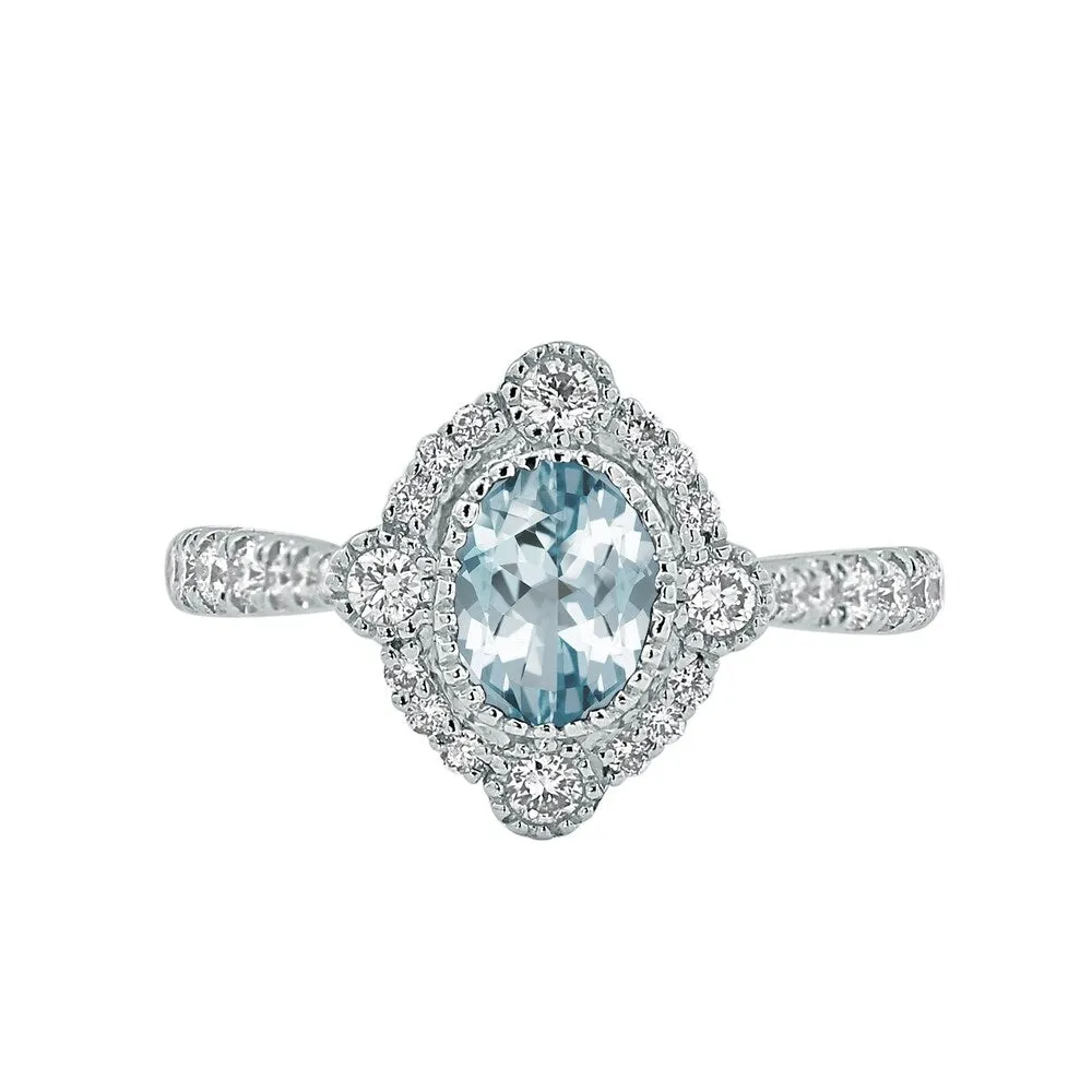 Auriya 5/8ct Oval-cut Aquamarine and Halo Diamond Engagement Ring 1/2ctw 18K Gold sold by Zulily product image thumbnail 2