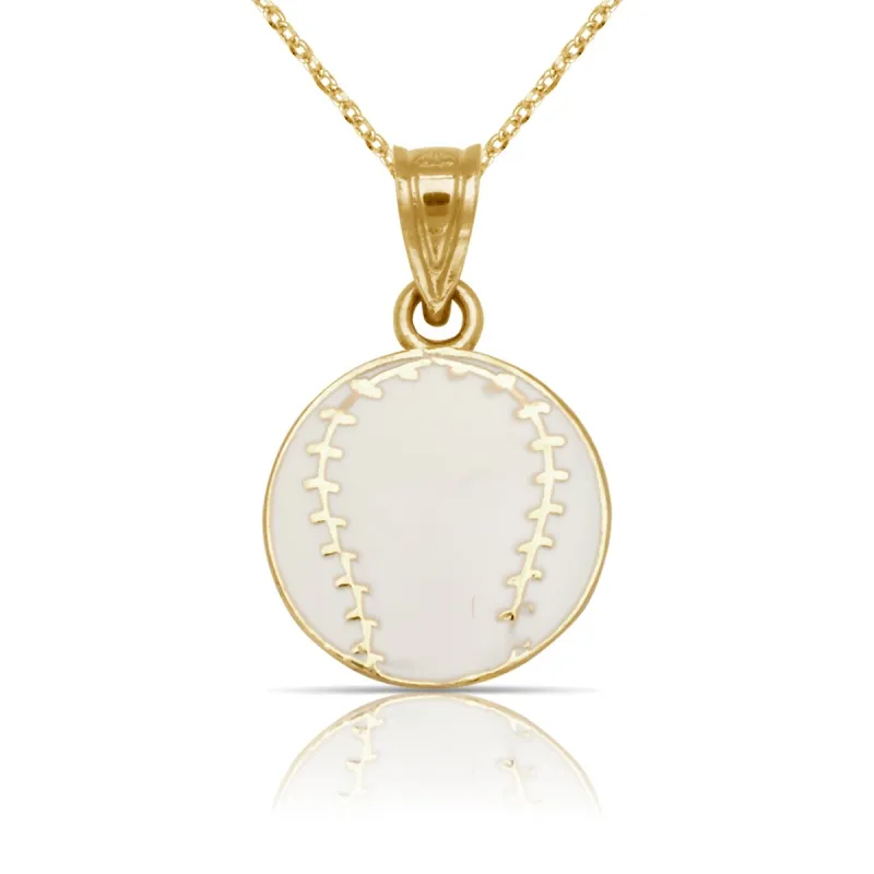 Curata 14K Yellow Gold 18" White Enamel Flat Baseball Ball Pendant Necklace sold by Zulily