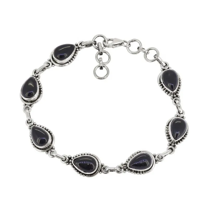 Sterling Silver Black Onyx Link Chain Bracelet sold by Zulily