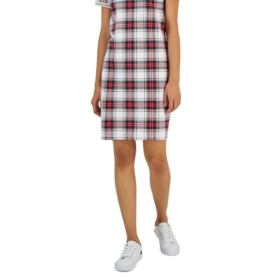 Tommy Hilfiger Women's Plaid Metallic Trim V Neck Dress White sold by Zulily product image thumbnail 3