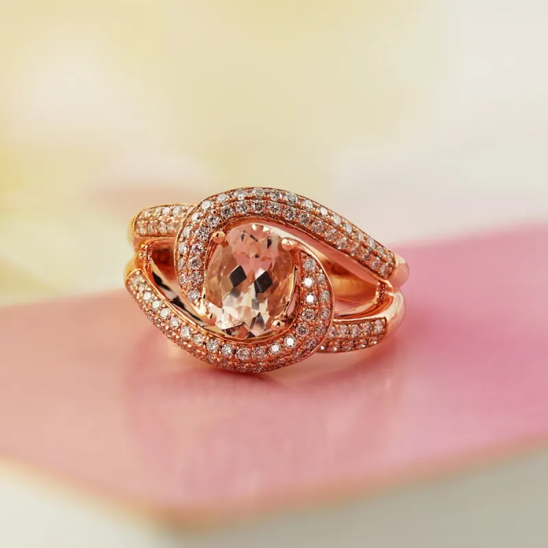 Auriya 1 1/5ct Oval Shaped Morganite and 2/5ctw Halo Diamond Ring 10-karat Rose Gold sold by Zulily
