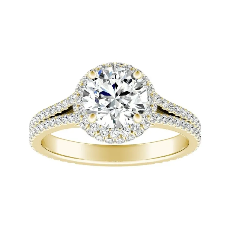 Auriya 14k Gold Round Double Edged 3ct Moissanite and 1/2ct TDW Halo Diamond Engagement Ring sold by Zulily
