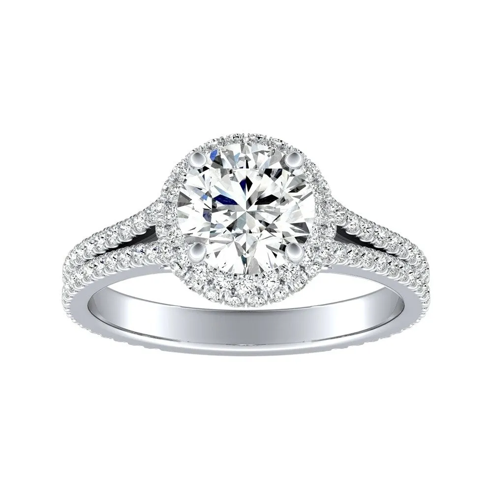 Auriya 14k Gold Round Double Edged 3ct Moissanite and 1/2ct TDW Halo Diamond Engagement Ring sold by Zulily product image thumbnail 2