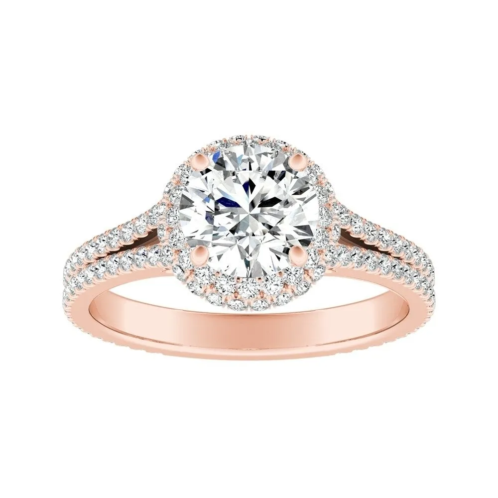 Auriya 14k Gold Round Double Edged 3ct Moissanite and 1/2ct TDW Halo Diamond Engagement Ring sold by Zulily product image thumbnail 3