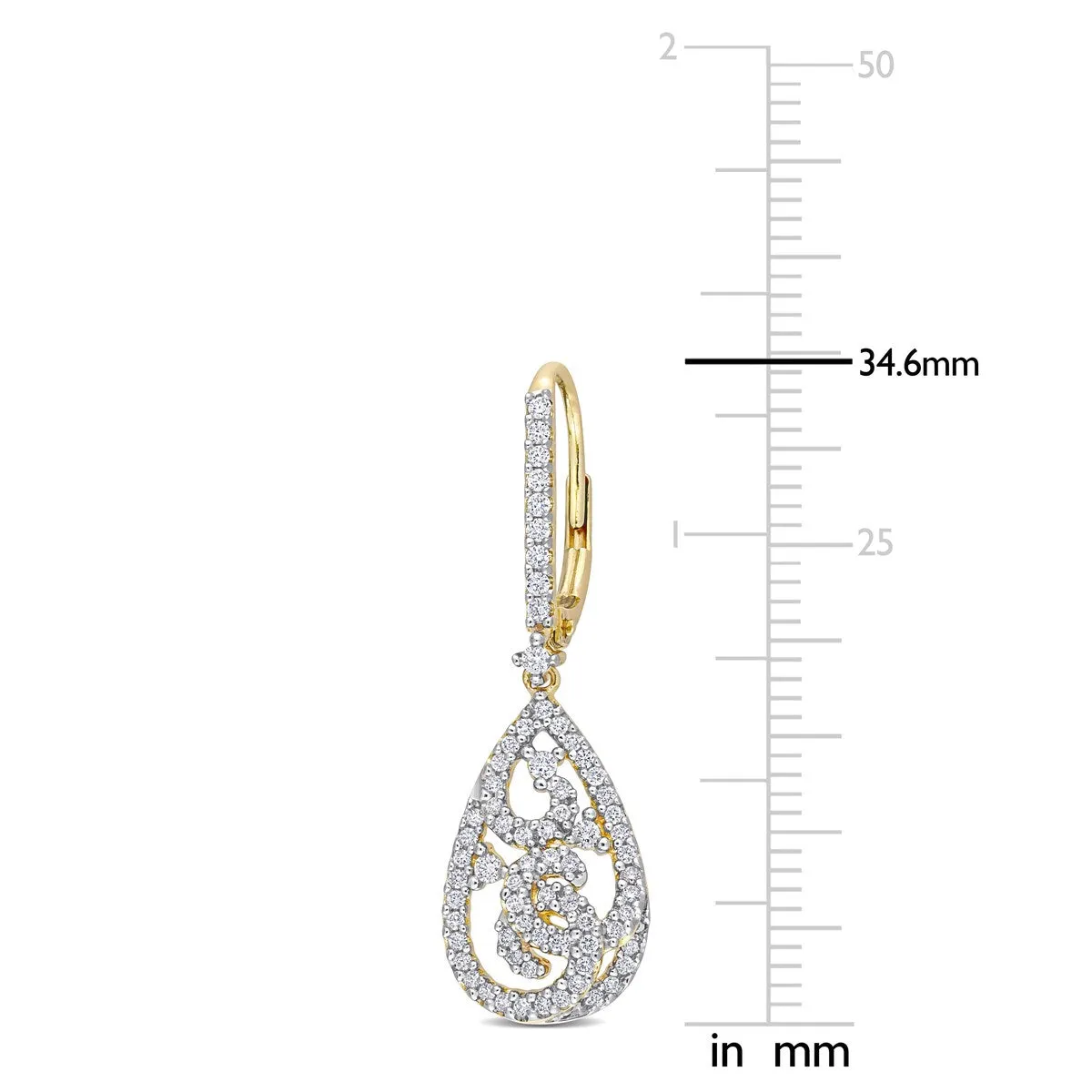 Miadora 3/4ct TDW Diamond Filigree Teardrop Dangle Leverback Earrings in 14k Yellow Gold sold by Zulily product image thumbnail 2