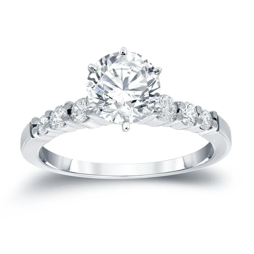 Auriya Classic 1 1/2 carat Round Moissanite and 1/3ct Side Stone Diamond Engagement Ring 14K Gold sold by Zulily