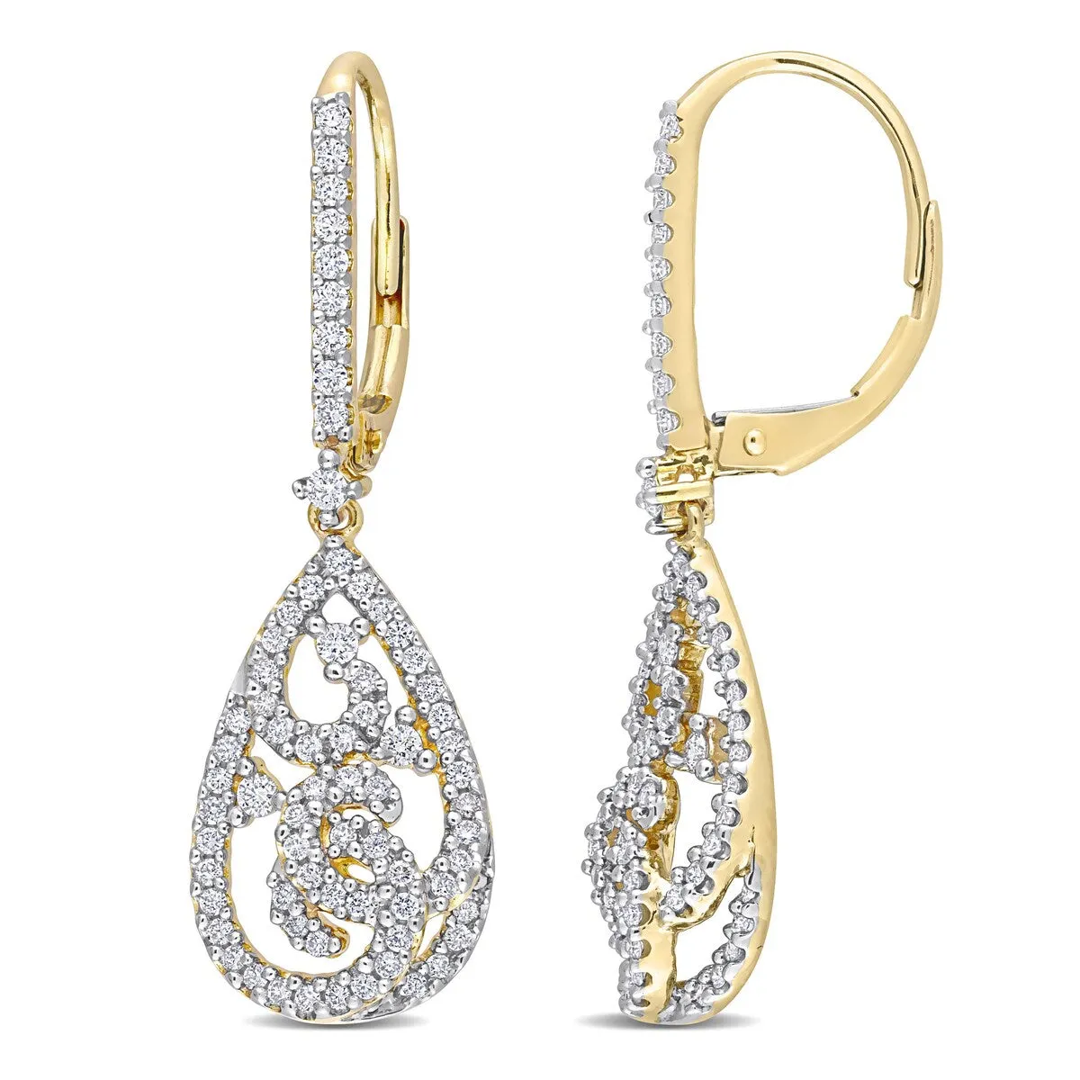 Miadora 3/4ct TDW Diamond Filigree Teardrop Dangle Leverback Earrings in 14k Yellow Gold sold by Zulily