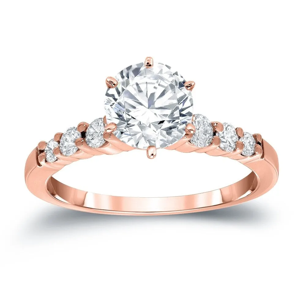 Auriya Classic 1 1/2 carat Round Moissanite and 1/3ct Side Stone Diamond Engagement Ring 14K Gold sold by Zulily product image thumbnail 3