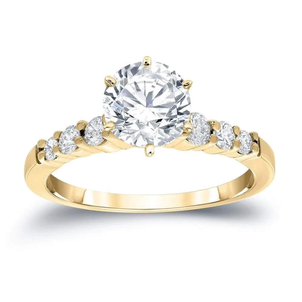 Auriya Classic 1 1/2 carat Round Moissanite and 1/3ct Side Stone Diamond Engagement Ring 14K Gold sold by Zulily product image thumbnail 2