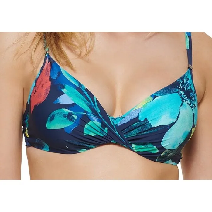 Calvin Klein Women's Printed Twist Front Underwire Bikini Top Swimsuit Blue Size Large sold by Zulily product image thumbnail 3