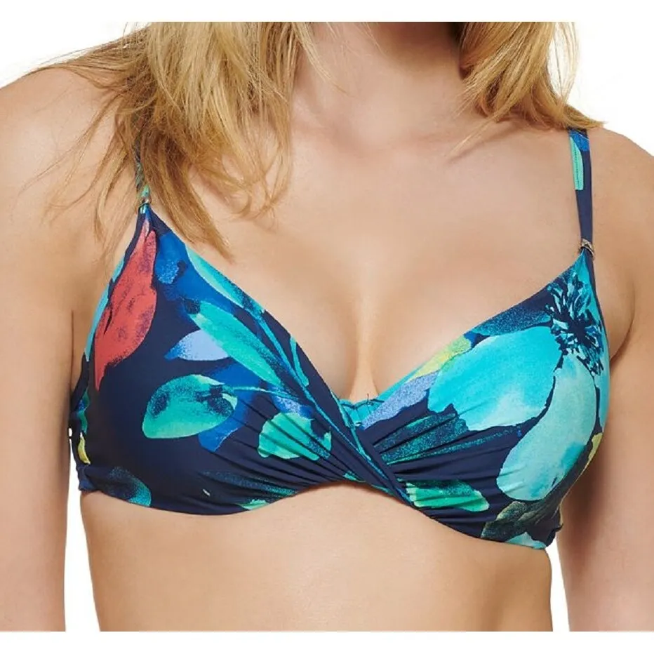 Calvin Klein Women's Printed Twist Front Underwire Bikini Top Swimsuit Blue Size Large sold by Zulily product image thumbnail 2