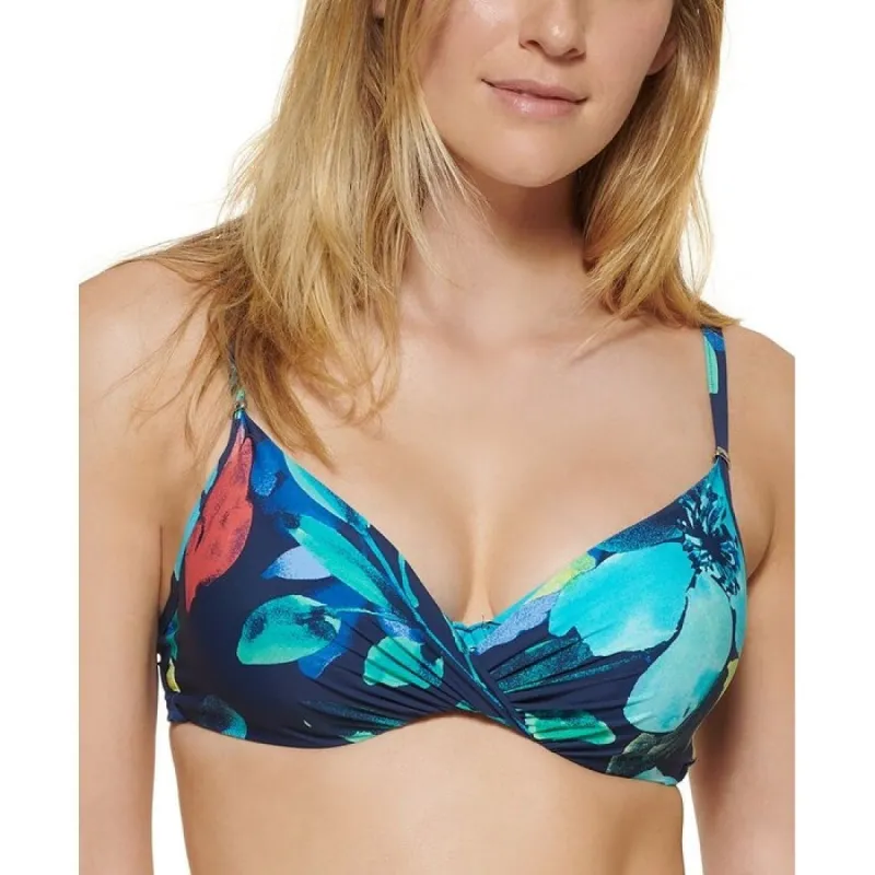 Calvin Klein Women's Printed Twist Front Underwire Bikini Top Swimsuit Blue Size Large sold by Zulily
