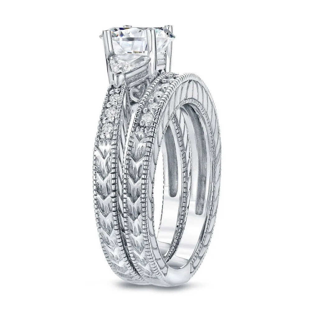 Auriya 14k Gold 1 1/3ctw Vintage 3-Stone Princess-cut Diamond Engagement Ring Set sold by Zulily product image thumbnail 2