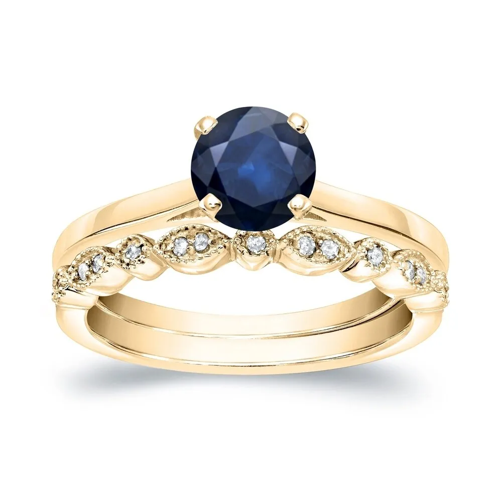 Auriya Vintage Stackable 3/5ct Sapphire Solitaire and 1/6ctw Diamond Engagement Ring Set 14k Gold sold by Zulily product image thumbnail 2