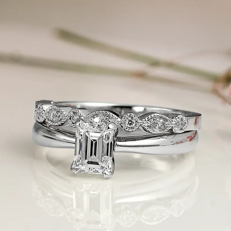 Auriya 14k Gold 1ctw Vintage Emerald-cut Solitaire Diamond Engagement Ring Set sold by Zulily