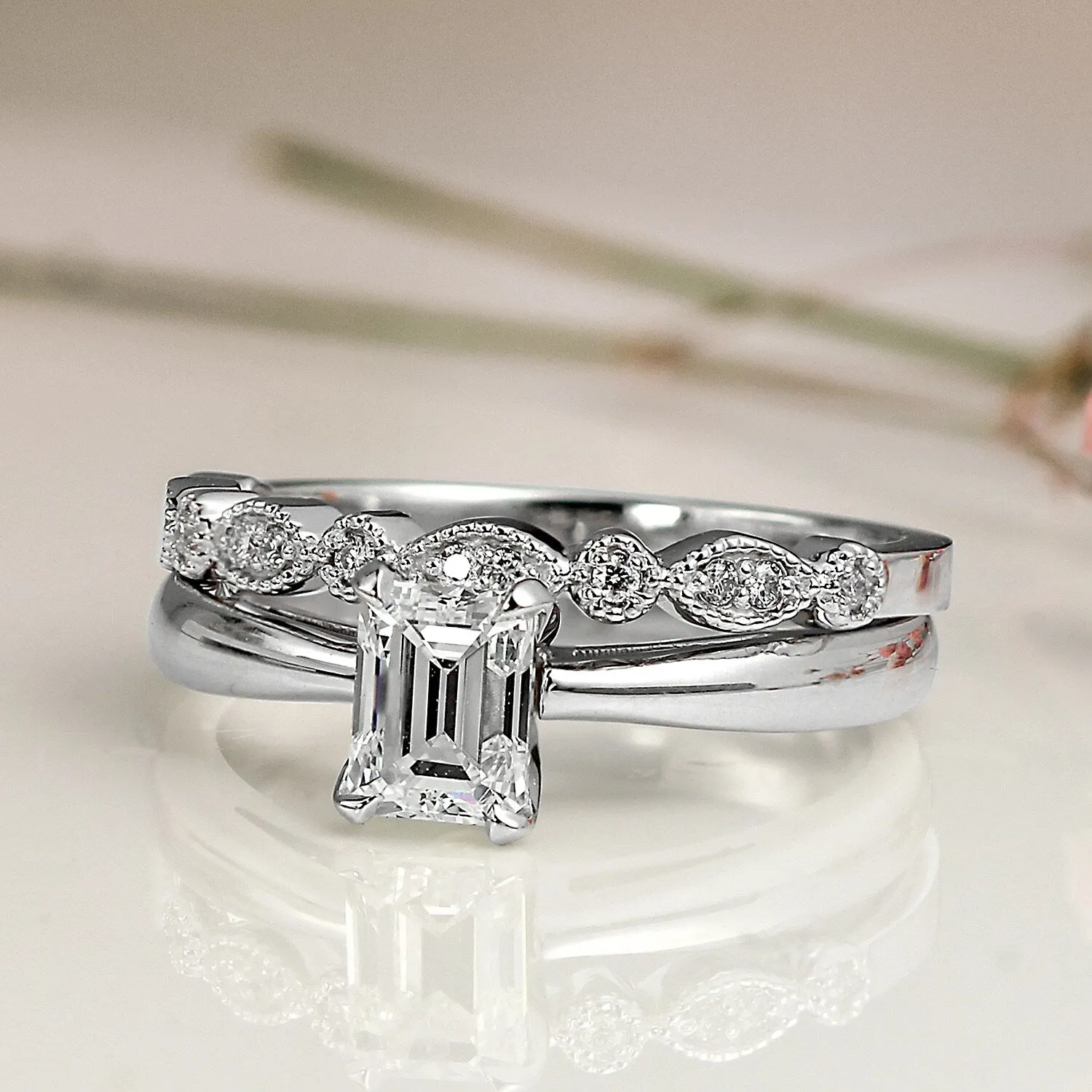 Auriya 14k Gold 1ctw Vintage Emerald-cut Solitaire Diamond Engagement Ring Set sold by Zulily