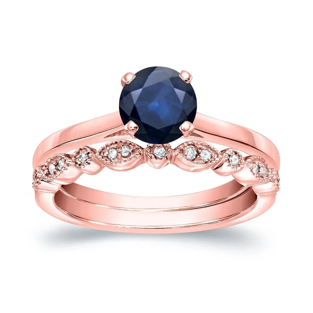 Auriya Vintage Stackable 3/5ct Sapphire Solitaire and 1/6ctw Diamond Engagement Ring Set 14k Gold sold by Zulily