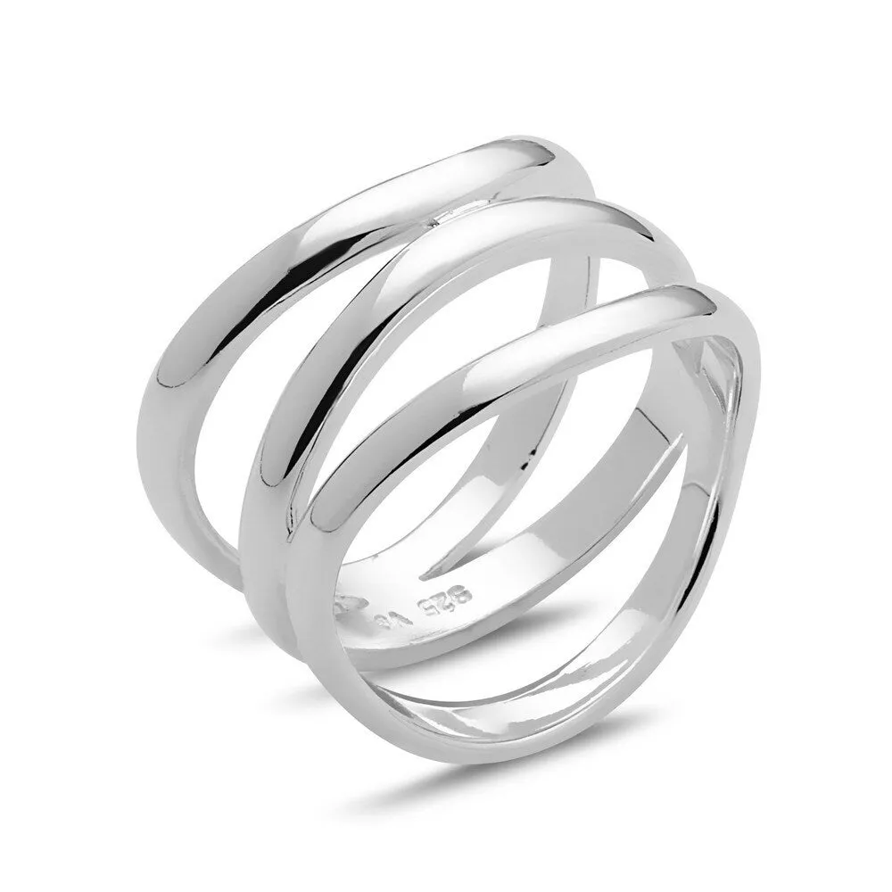 Vera & Co. Sterling Silver Plain Ring Three Wavy Lines sold by Zulily
