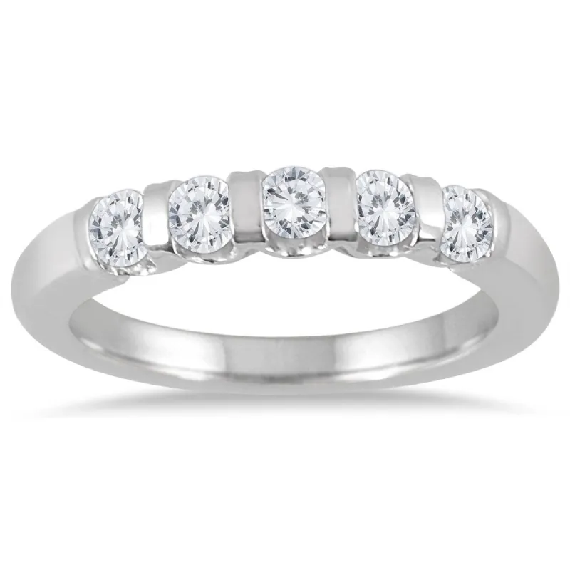 Marquee Jewels 14k White Gold 1/2ct TDW 5-stone Bar Set Diamond Wedding Band sold by Zulily