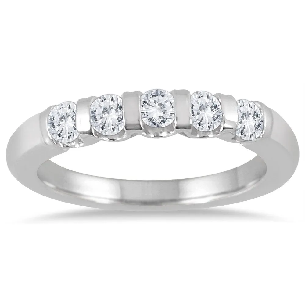 Marquee Jewels 14k White Gold 1/2ct TDW 5-stone Bar Set Diamond Wedding Band sold by Zulily