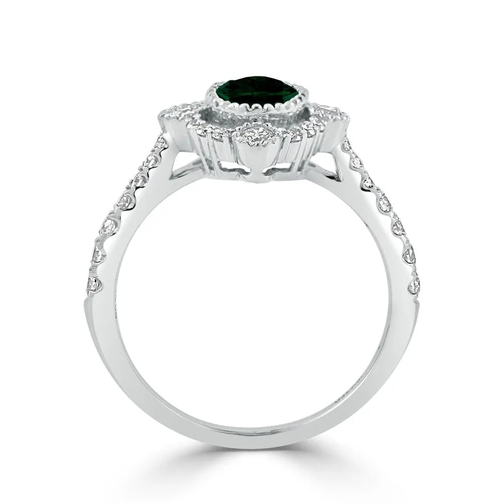 Auriya 3/4ct Oval-cut Emerald and Halo Diamond Engagement Ring 1/2ctw 18K Gold sold by Zulily product image thumbnail 4