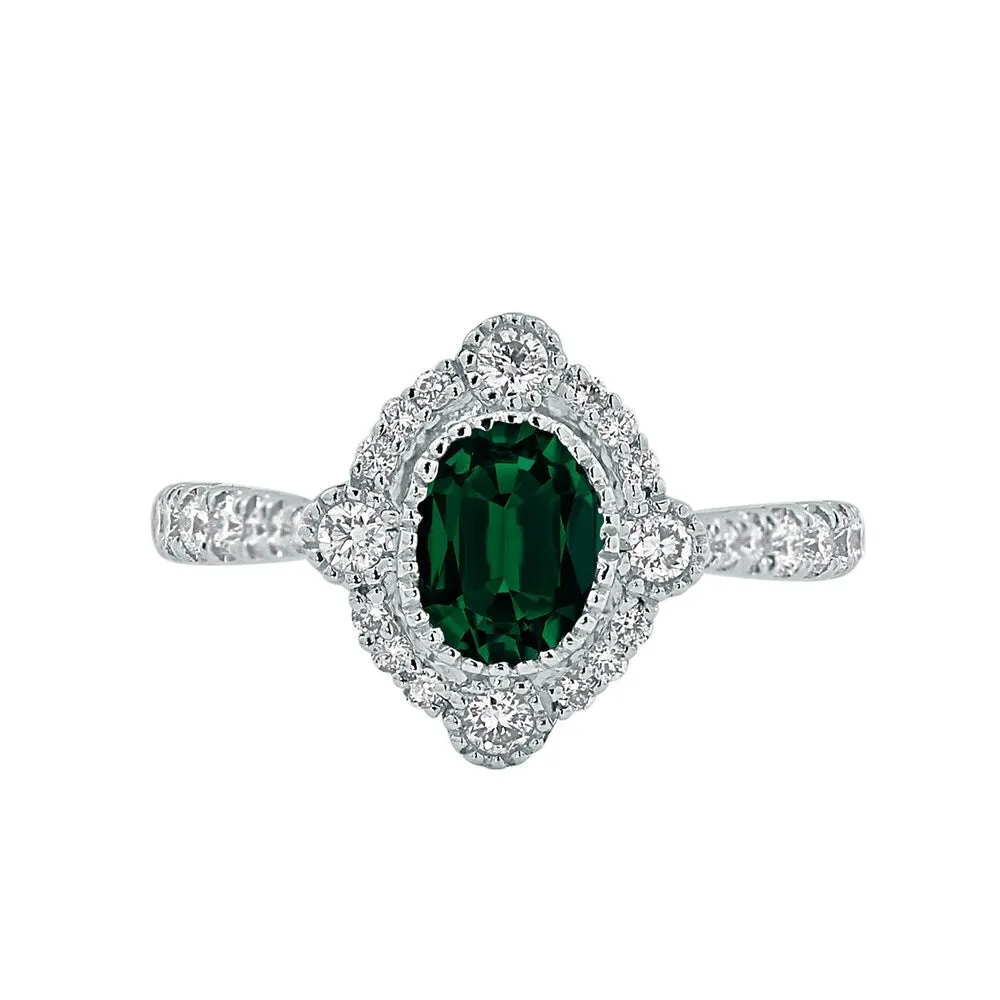 Auriya 3/4ct Oval-cut Emerald and Halo Diamond Engagement Ring 1/2ctw 18K Gold sold by Zulily product image thumbnail 2