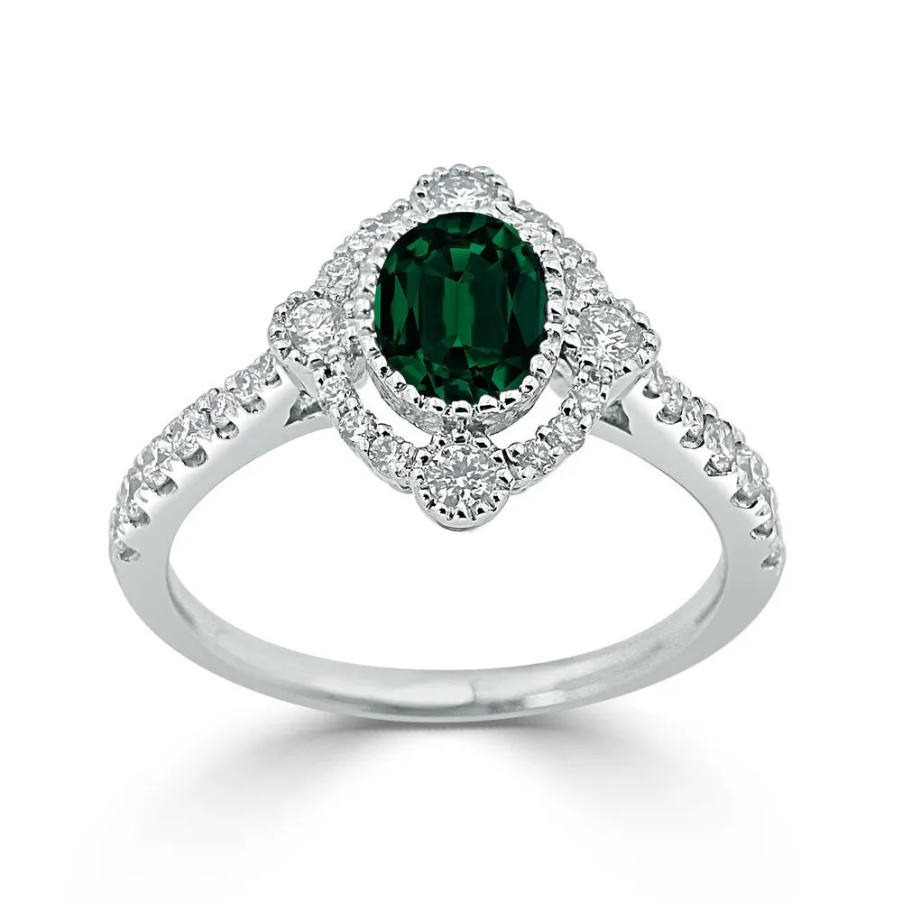 Auriya 3/4ct Oval-cut Emerald and Halo Diamond Engagement Ring 1/2ctw 18K Gold sold by Zulily