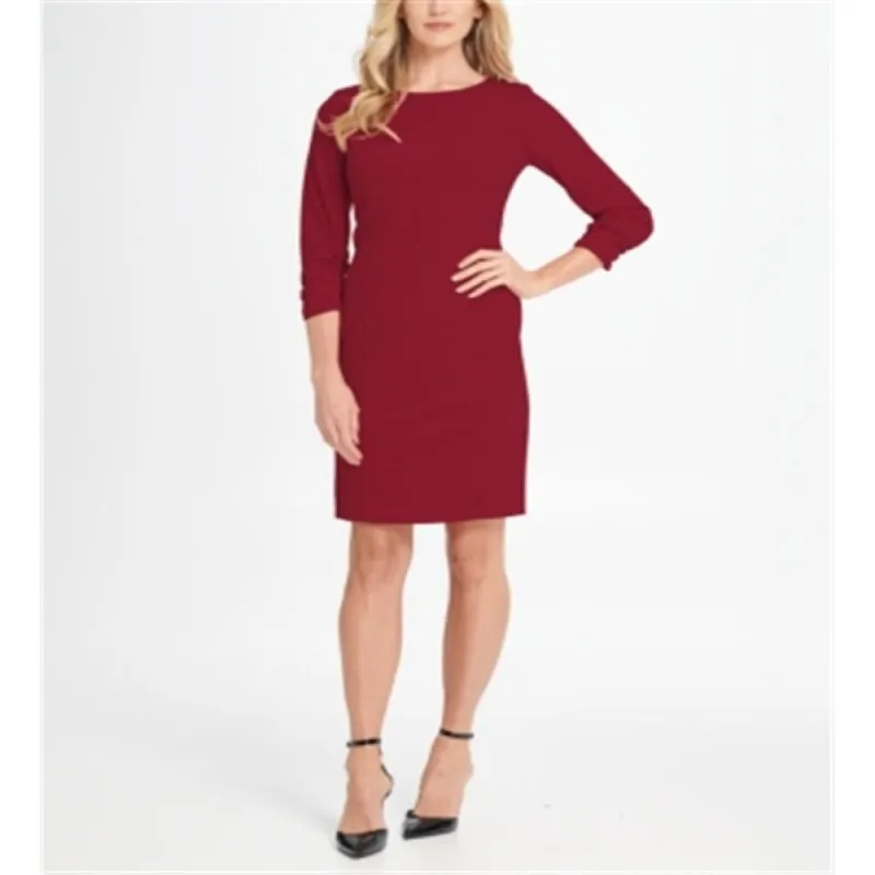 DKNY Women's Ruched Sleeve Sheath Dress -Wine Size 10 made by DKNY