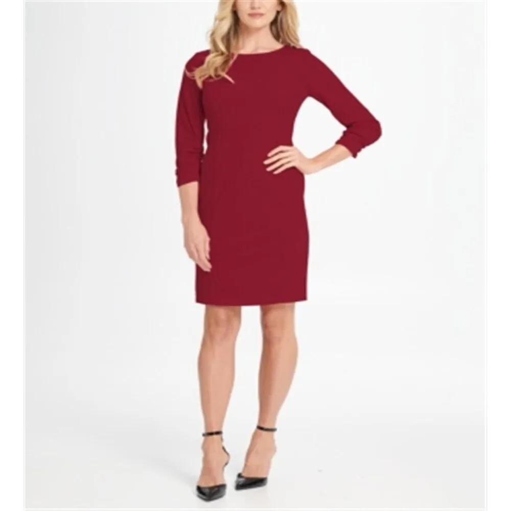 DKNY Women's Ruched Sleeve Sheath Dress -Wine Size 10 sold by Zulily