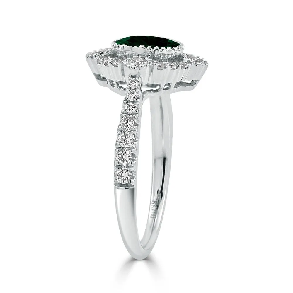 Auriya 3/4ct Oval-cut Emerald and Halo Diamond Engagement Ring 1/2ctw 18K Gold sold by Zulily product image thumbnail 3