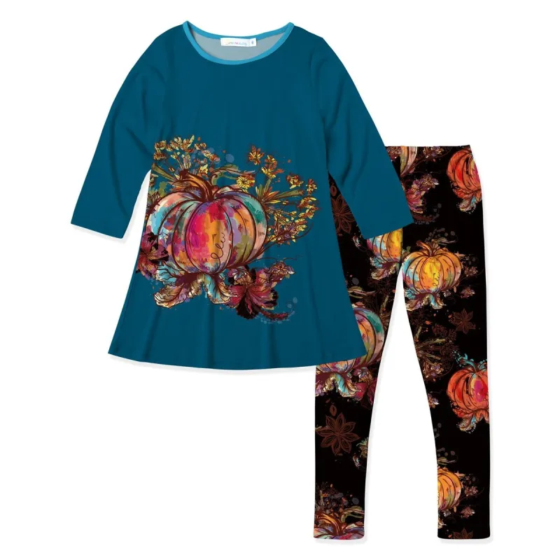 Blue Floral Pumpkin Print Dress & Leggings sold by Zulily