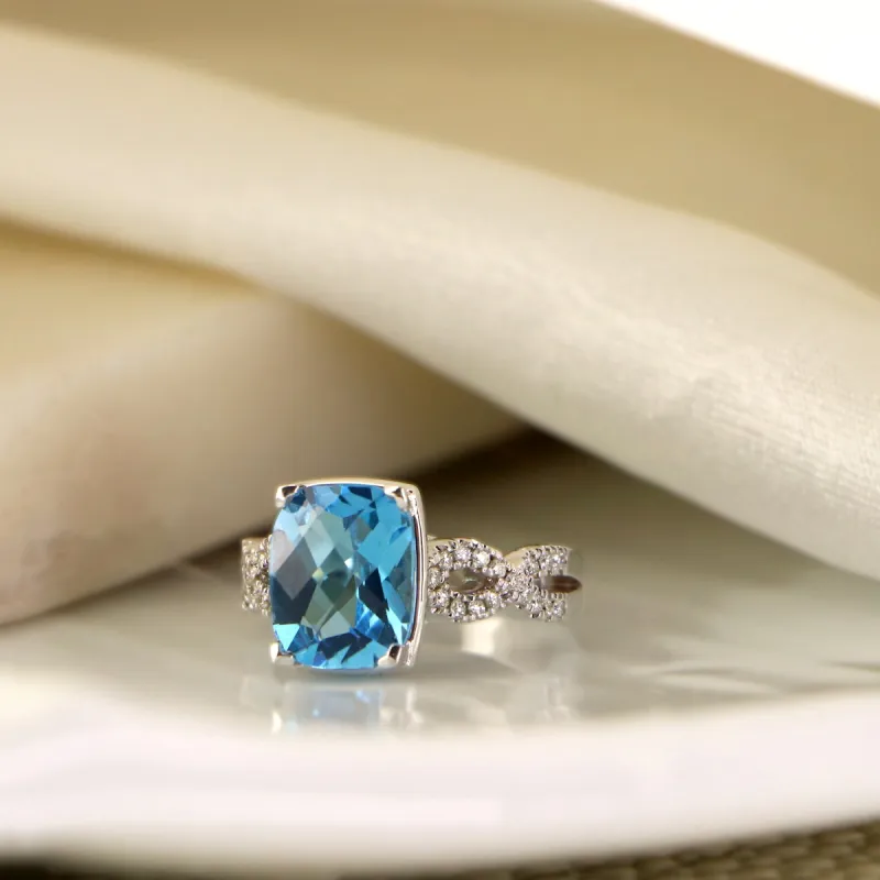 Auriya 3 9/10ct Cushion-cut Swiss-blue Topaz and Diamond Engagement Ring 1/5ctw 14k Gold sold by Zulily