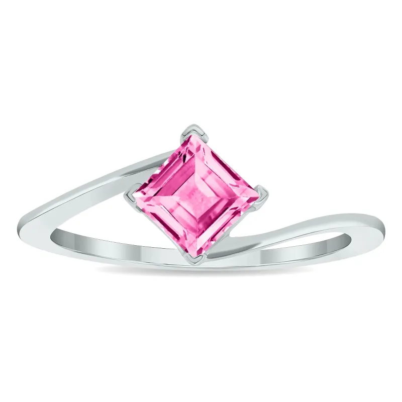 Women's Solitaire Pink Topaz Wave Ring in 10K White Gold sold by Zulily