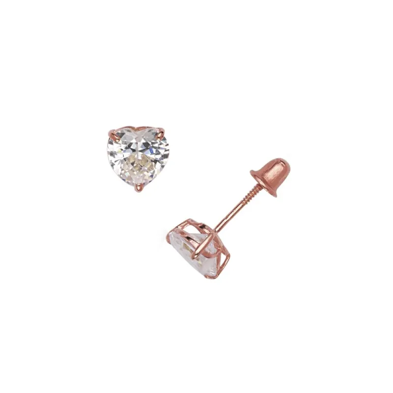 Curata Solid 14k Rose Gold 6-mm Heart-shaped Cubic Zirconia Screw-back Stud Earrings sold by Zulily