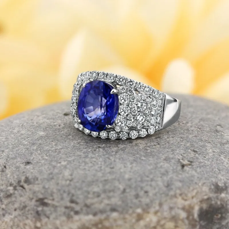Auriya 8 1/3ct Oval-cut Blue Sapphire and 1 1/3ctw Pave Diamond Ring 18K Gold sold by Zulily