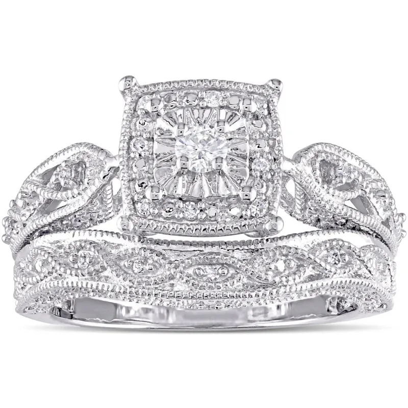 Infinity Milgrain Sterling Silver 1/5ct TDW Diamond Bridal Set by Miadora sold by Zulily